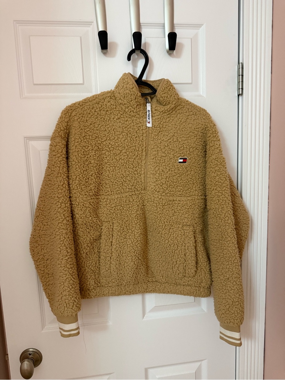 Tommy Hilfiger Womens Tan Sherpa Half-Zip Jacket